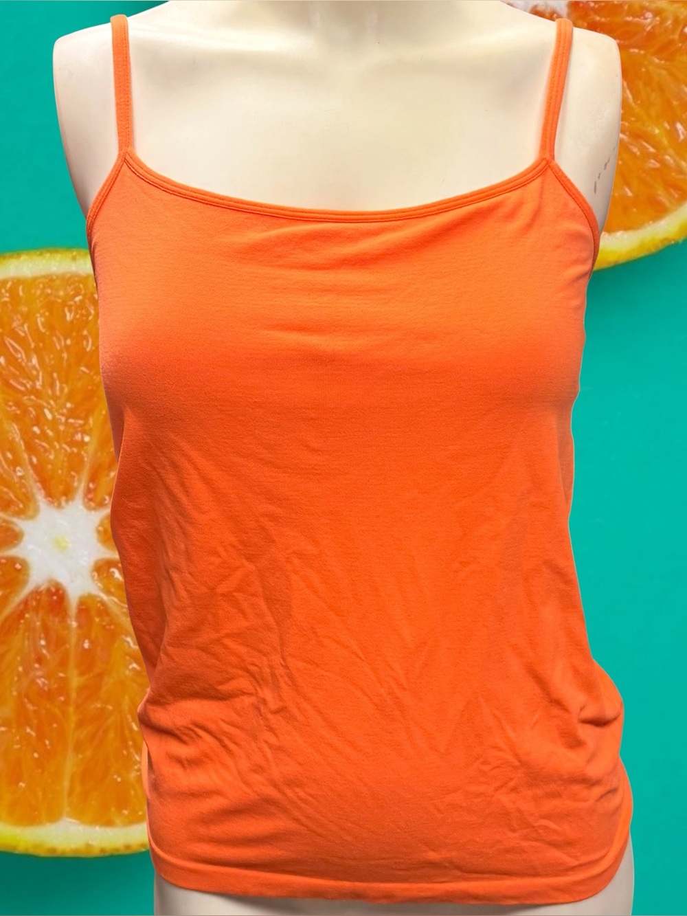 Belldini women’s size medium camisole tank top shirt solid orange built-in bra